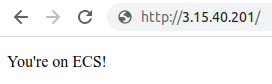 Application running on ECS with a confirmation message.